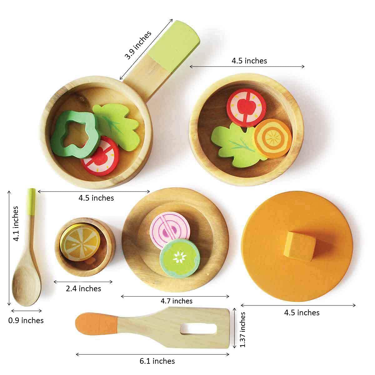 Wooden Mini Kitchen Pretend Play Set for Kids | 16-Piece - BulkBy