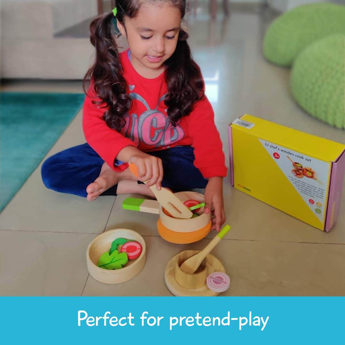 Wooden Mini Kitchen Pretend Play Set for Kids | 16-Piece - BulkBy