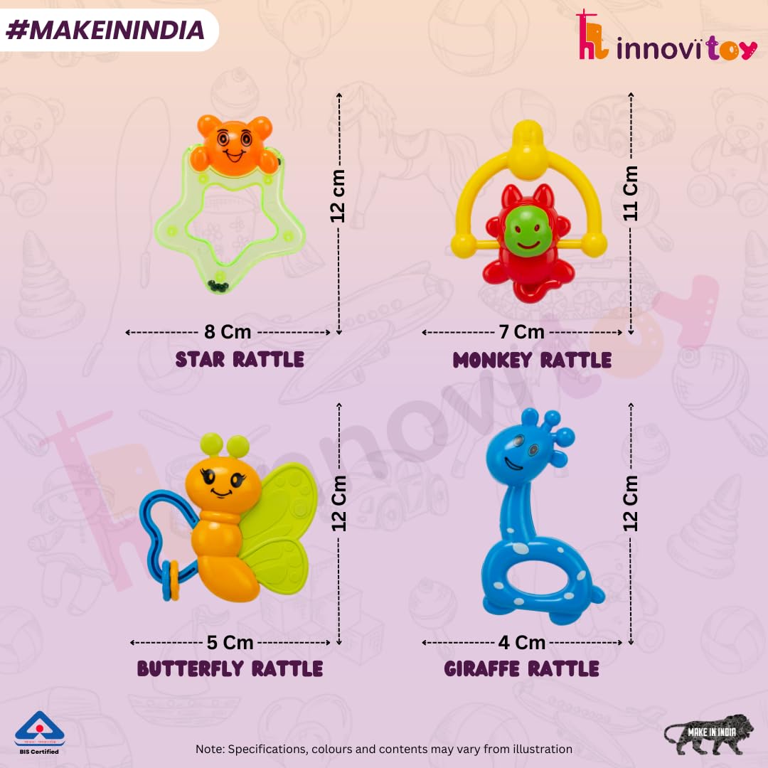 6 Pcs Rattle Set Toys with Teether for New Born, Babies and Infants Safe Non Toxic Premium Quality Baby Shower Gift Set