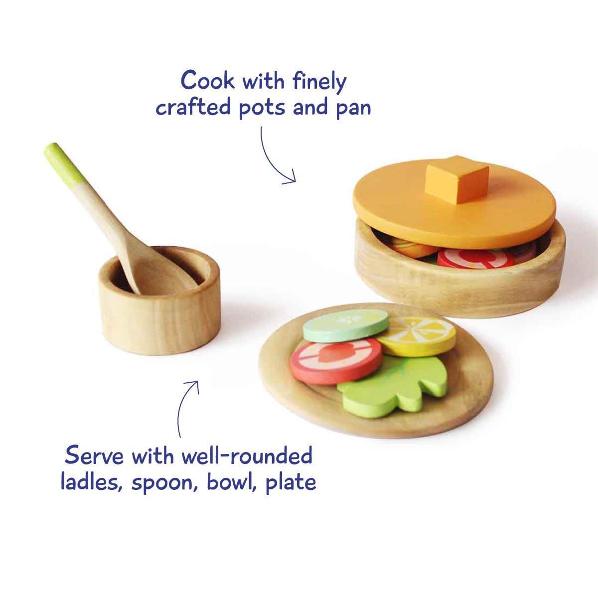 Wooden Mini Kitchen Pretend Play Set for Kids | 16-Piece - BulkBy