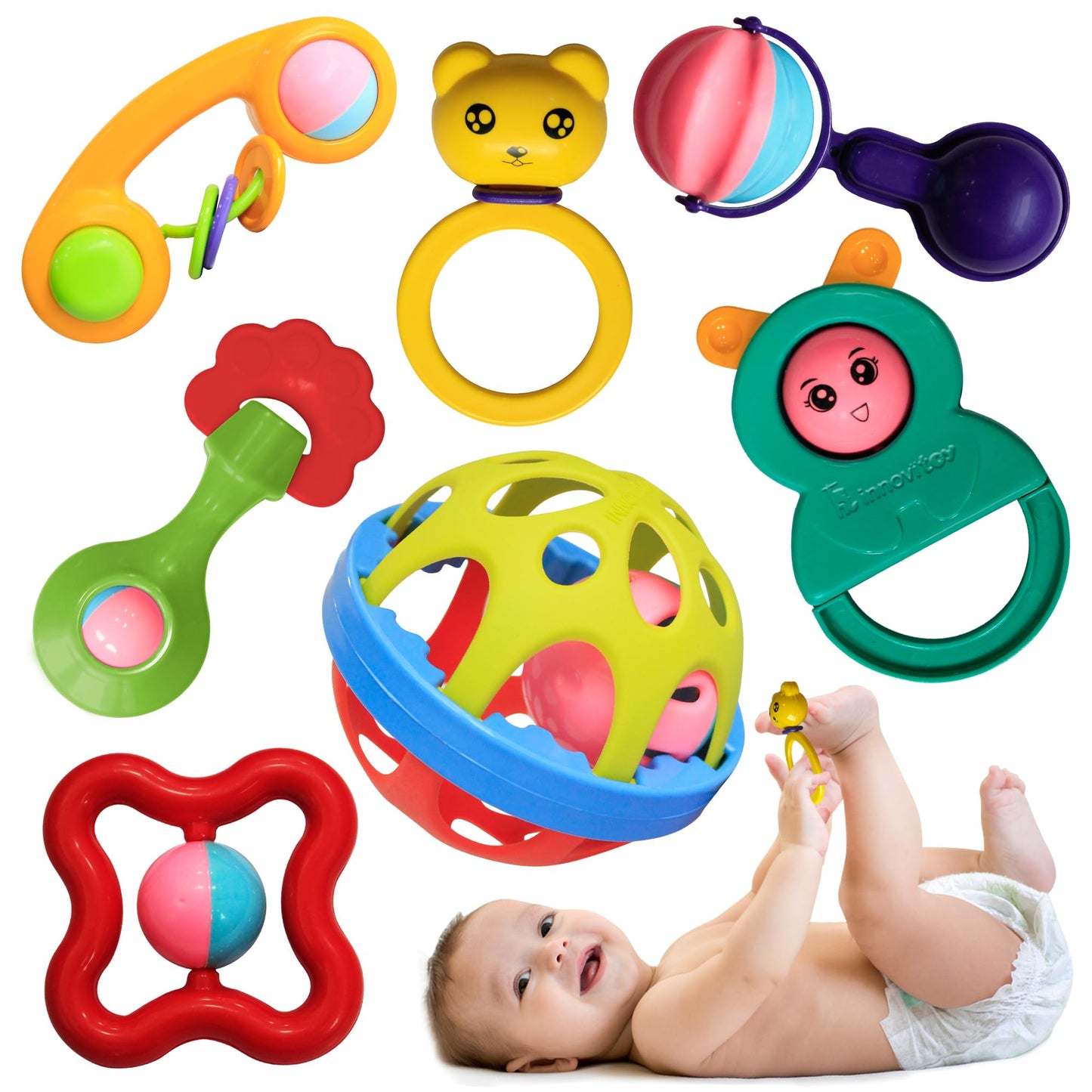 6 Pcs Rattle Set Toys with Teether for New Born, Babies and Infants Safe Non Toxic Premium Quality Baby Shower Gift Set