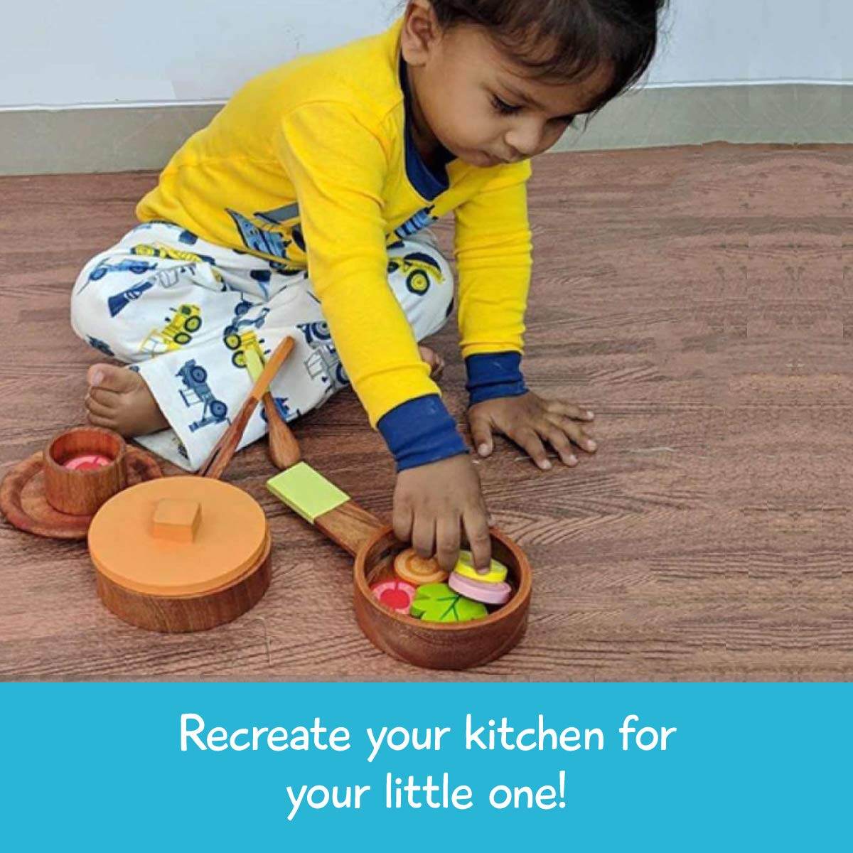 Wooden Mini Kitchen Pretend Play Set for Kids | 16-Piece - BulkBy