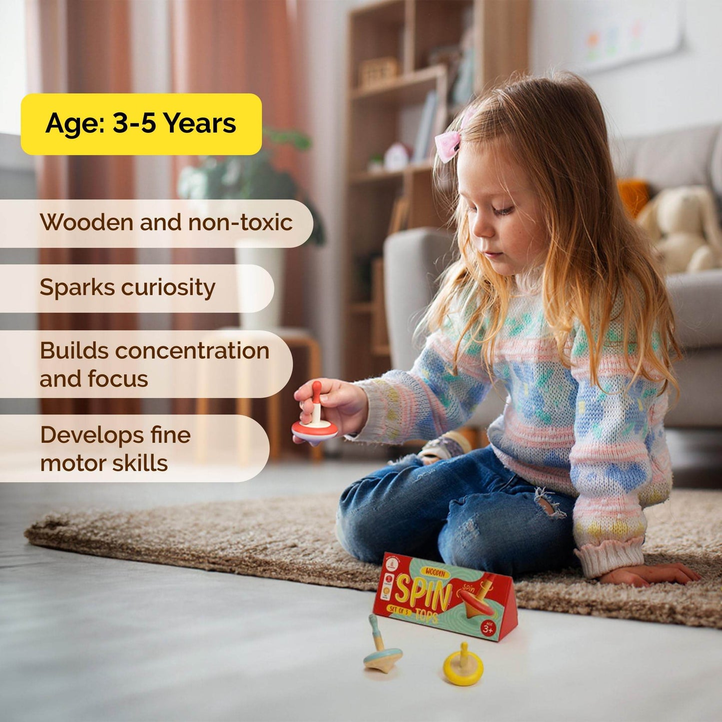 Wooden Spinning Top Toy for Kids & Children - BulkBy