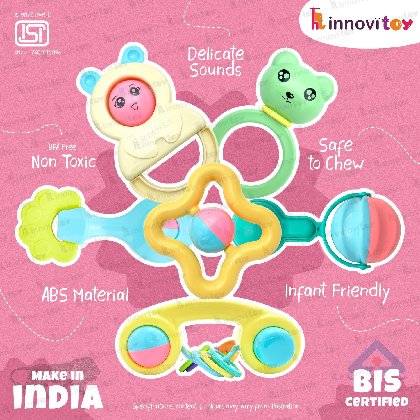 6 Pcs Rattle Set Toys with Teether for New Born, Babies and Infants Safe Non Toxic Premium Quality Baby Shower Gift Set