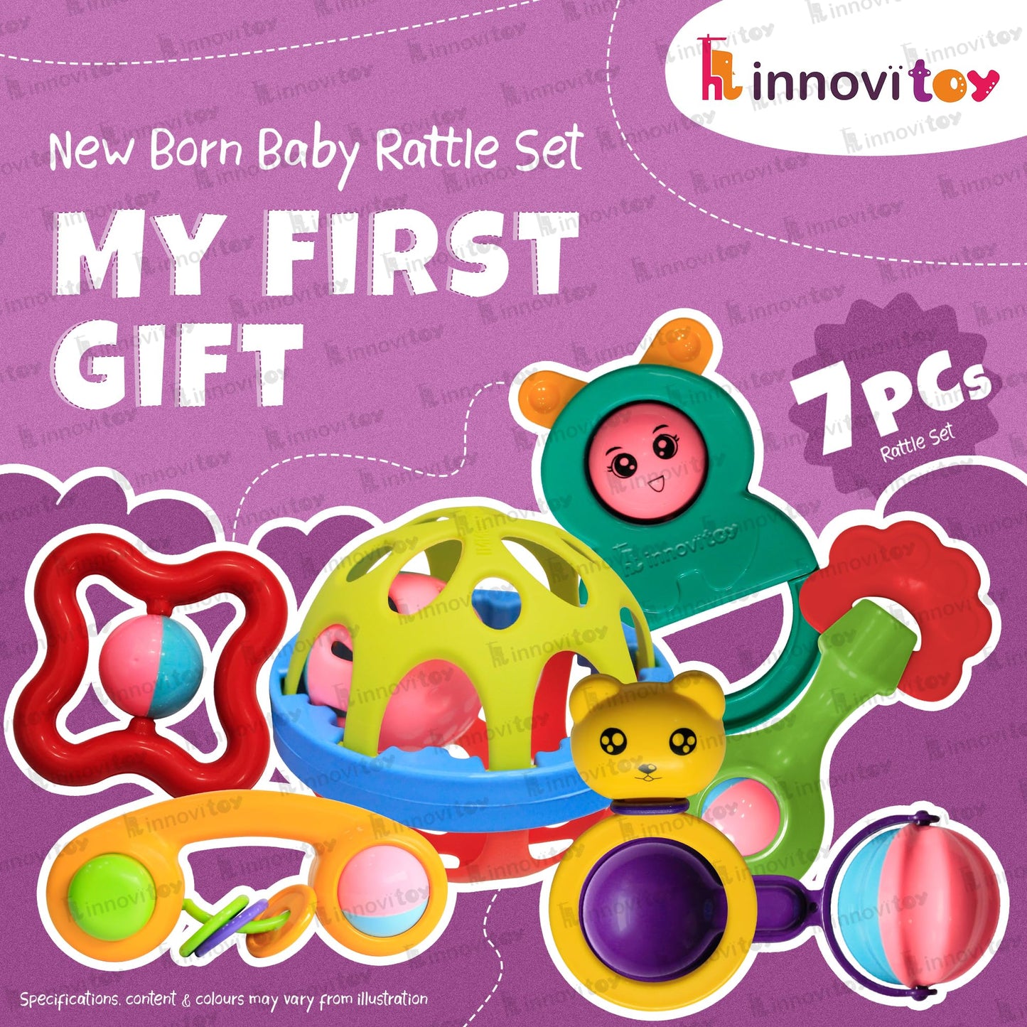 6 Pcs Rattle Set Toys with Teether for New Born, Babies and Infants Safe Non Toxic Premium Quality Baby Shower Gift Set