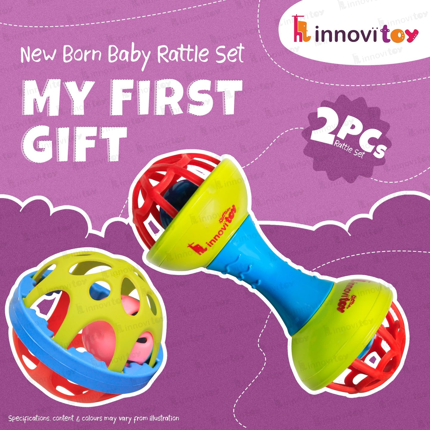 6 Pcs Rattle Set Toys with Teether for New Born, Babies and Infants Safe Non Toxic Premium Quality Baby Shower Gift Set