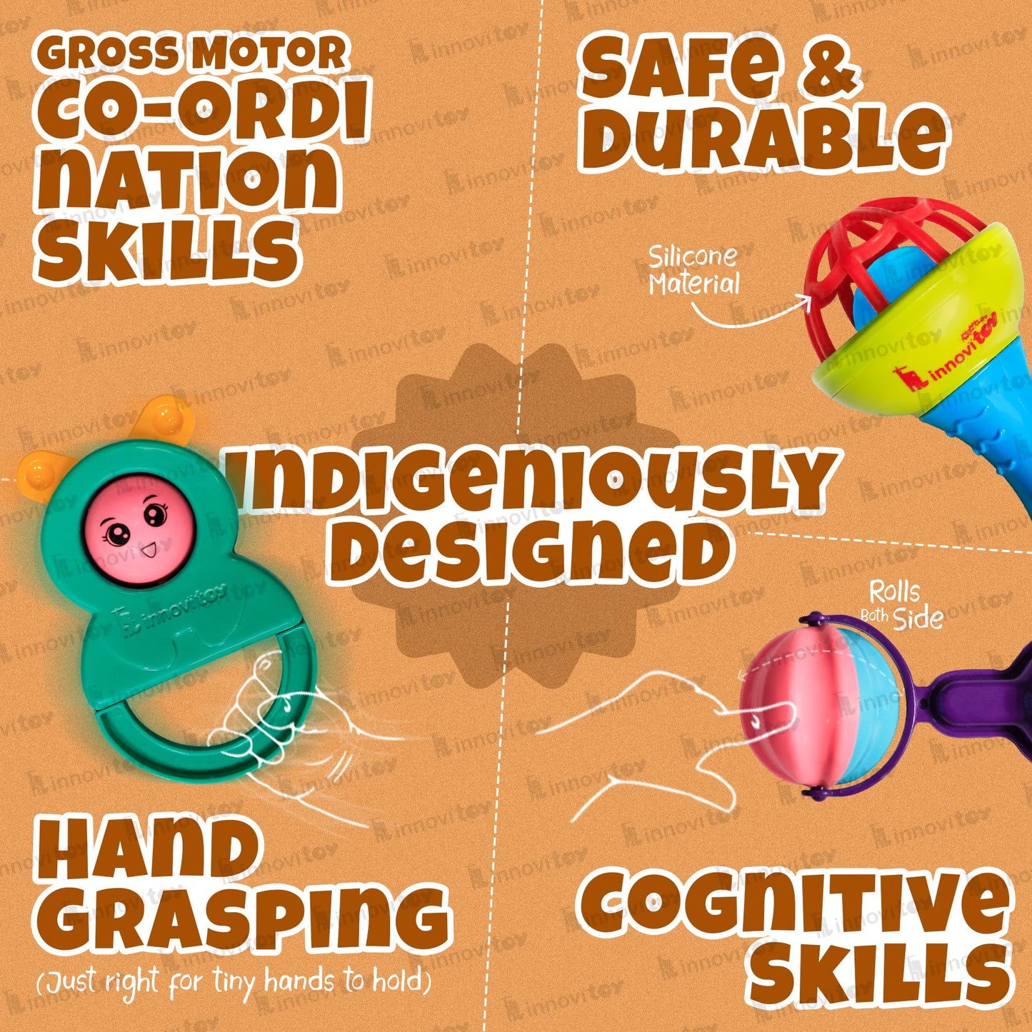 6 Pcs Rattle Set Toys with Teether for New Born, Babies and Infants Safe Non Toxic Premium Quality Baby Shower Gift Set