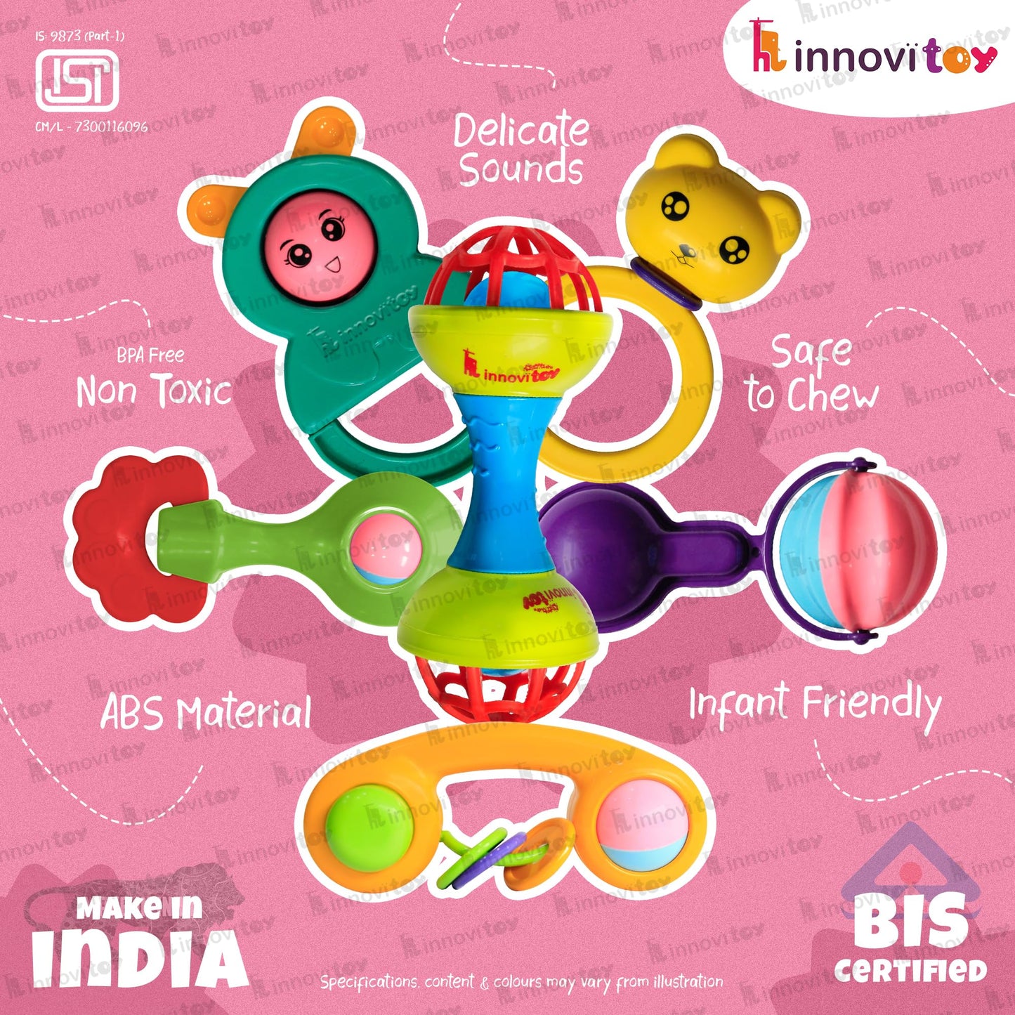 6 Pcs Rattle Set Toys with Teether for New Born, Babies and Infants Safe Non Toxic Premium Quality Baby Shower Gift Set
