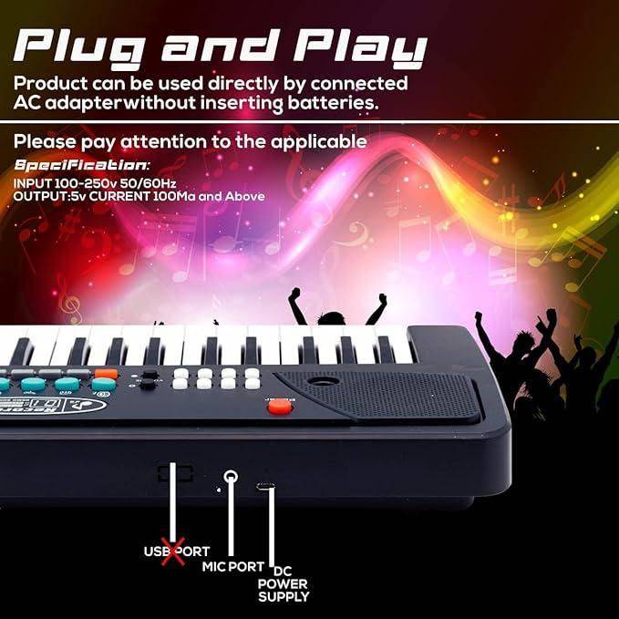 37 Keys Piano Keyboard Toy with Microphone, USB Power Cable & Sound Recording Function Analog Portable Keyboard - BulkBy