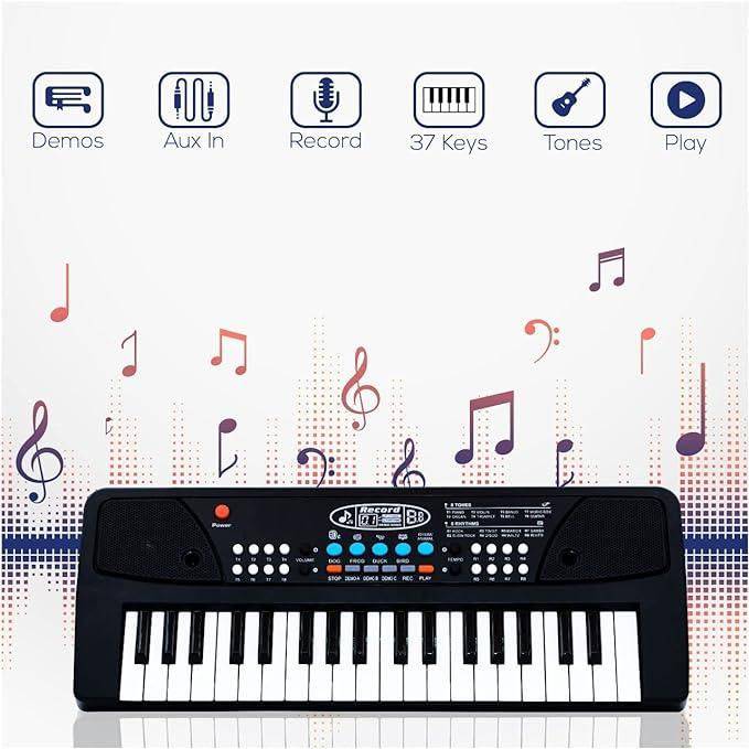 37 Keys Piano Keyboard Toy with Microphone, USB Power Cable & Sound Recording Function Analog Portable Keyboard - BulkBy