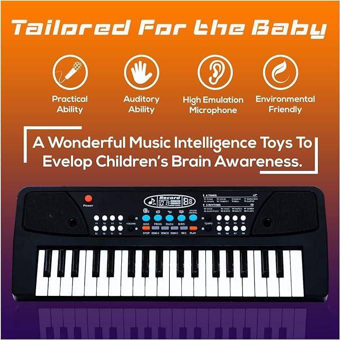 37 Keys Piano Keyboard Toy with Microphone, USB Power Cable & Sound Recording Function Analog Portable Keyboard - BulkBy