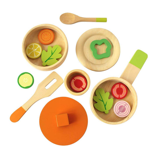 Wooden Mini Kitchen Pretend Play Set for Kids | 16-Piece - BulkBy