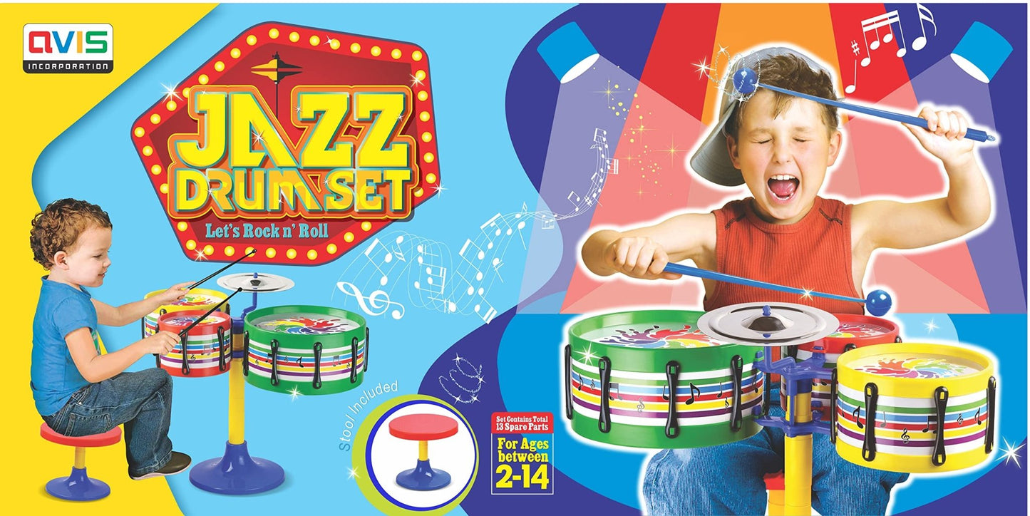 Jazz Drum Set Kit with 3 Drums & Sticks for Kids