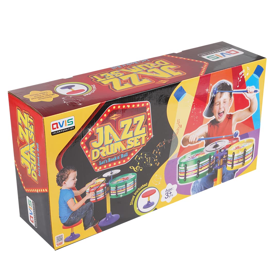 Jazz Drum Set Kit with 3 Drums & Sticks for Kids