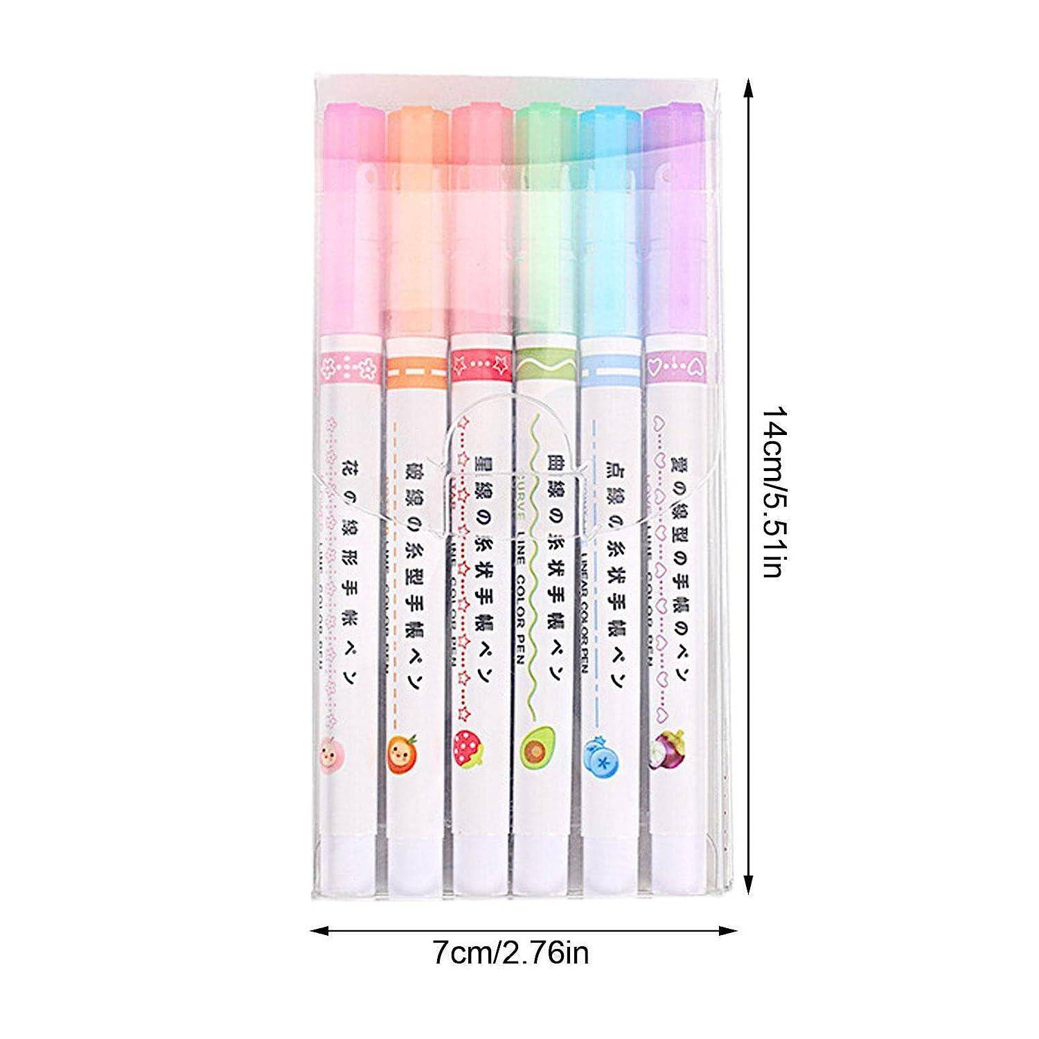 Linear Roller Color Pens Highlighters with 6 Different Curve Shapes (Set of 6) - BulkBy