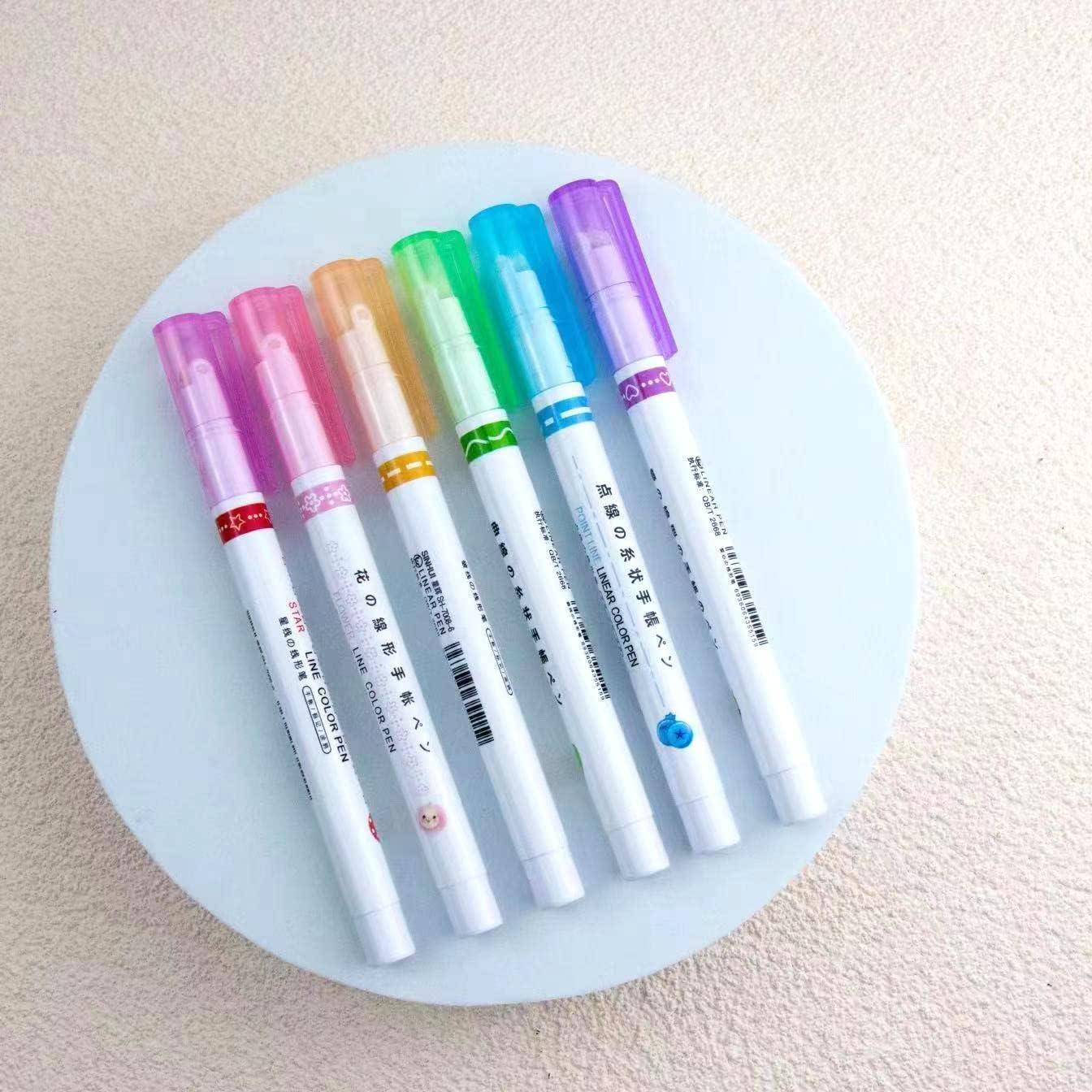 Linear Roller Color Pens Highlighters with 6 Different Curve Shapes (Set of 6) - BulkBy